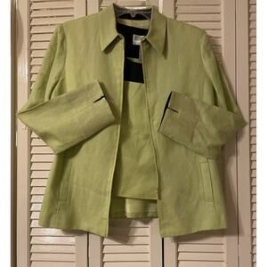 Vintage 2-Piece Linen Set 10P Lime Green Jacket Shell Garden Party Cottage